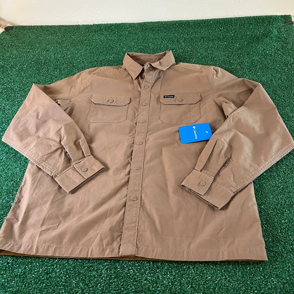 Columbia Landroamer Lined Shirt Button Up Long Sleeve Tan Mens Medium NWT $70